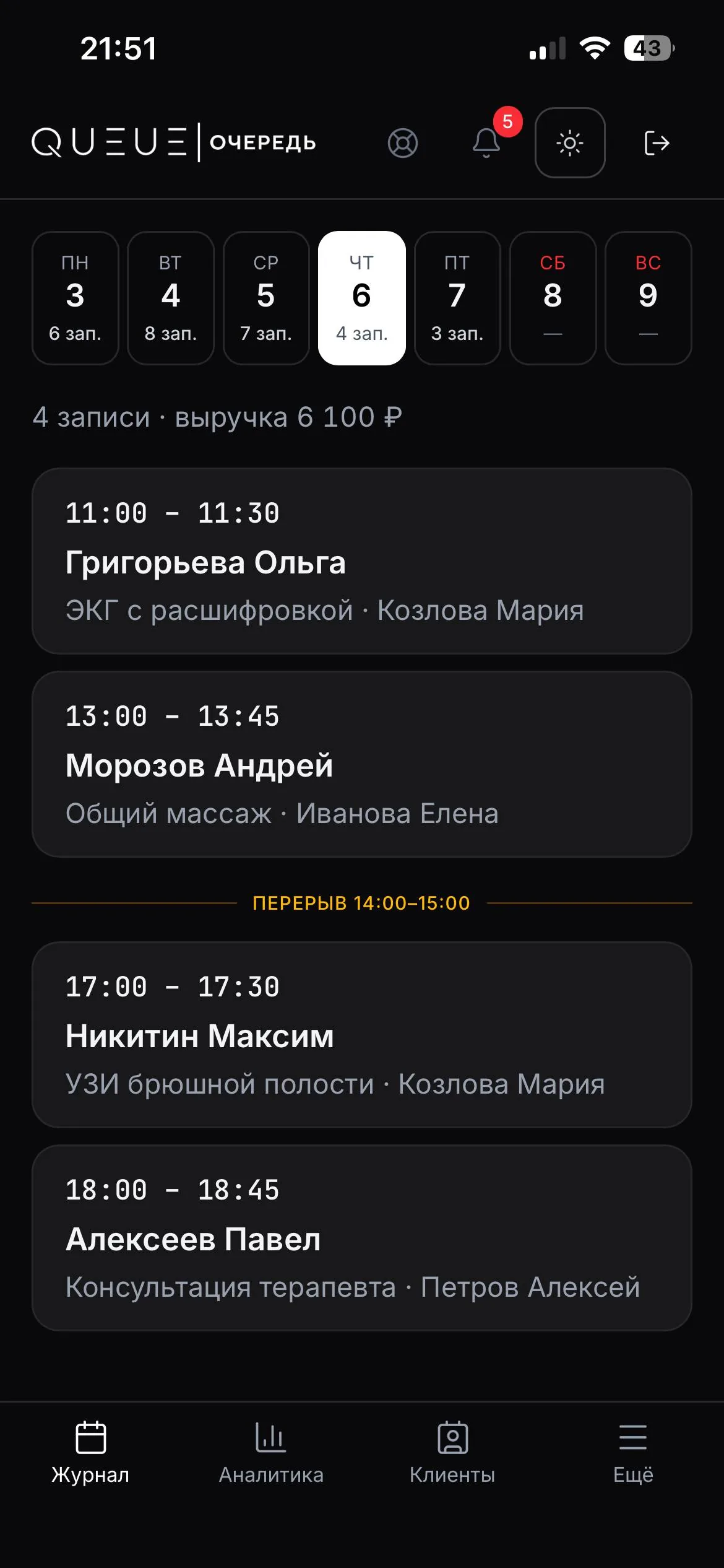 Расписание дня в Queue